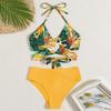 Womens Halter Neck Triangle Bikini Set Floral Print Swimwear Beach Vacation Pool Swimming