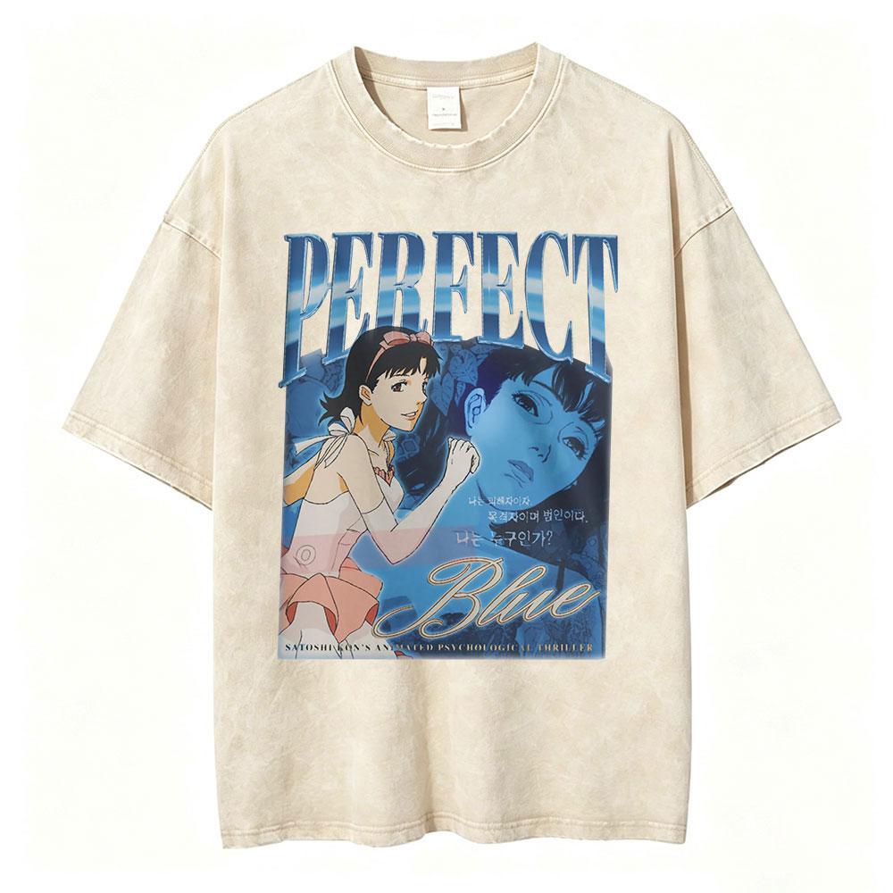 Anime Perfect Blue Mima Kirigoe Vintage Washed TShirt Men Women Clothing Fashion Aesthetic Short Sleeve Oversized T Shirts Tops