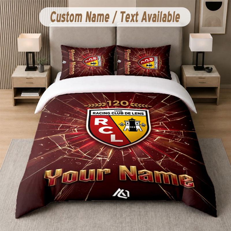 Custom Bedding Set Racing Club De Lens Pattern, Print Name Text 1 Duvet Cover Plus 2 Pillowcases Home Textile