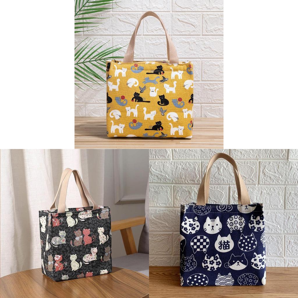 Canvas Style Insulated Lunch Bag With Handle For Students And Moms