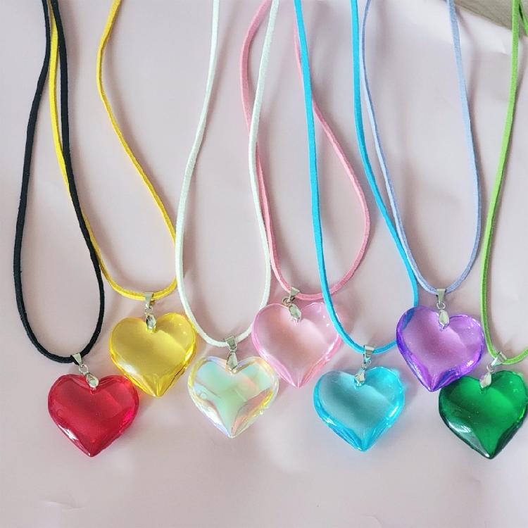 Unique Crystal Heart Necklace Fashion Sweet Cool Heart Clavicle Chain Lace Up