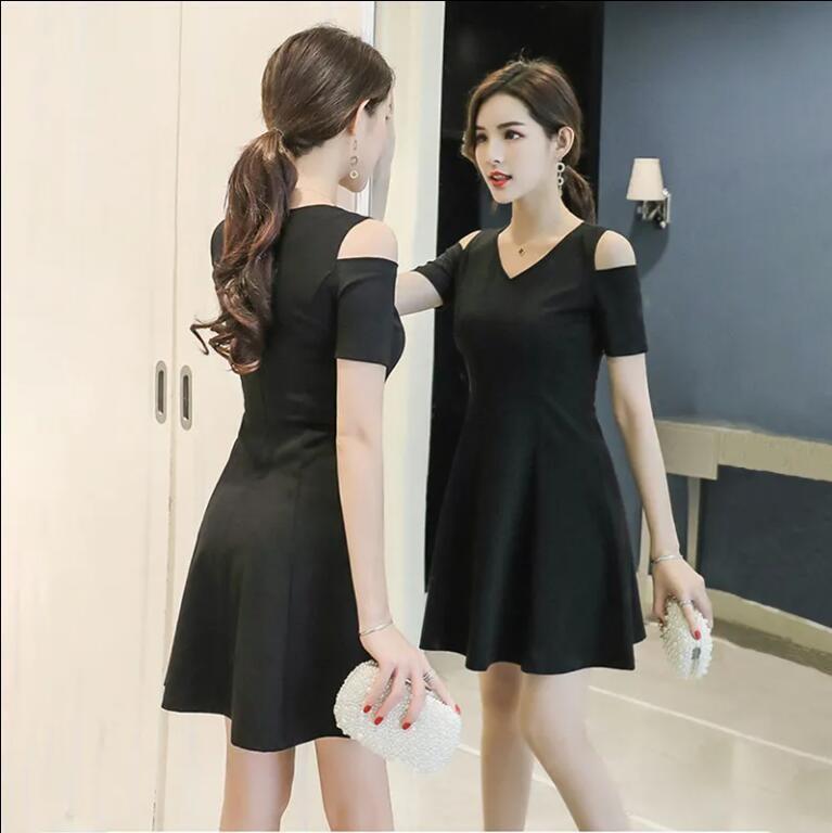 Hepburn Style Dress New V-neck Black Professional Skirt Women's Summer Dress Slim and Thin Temperament Small Black Dress