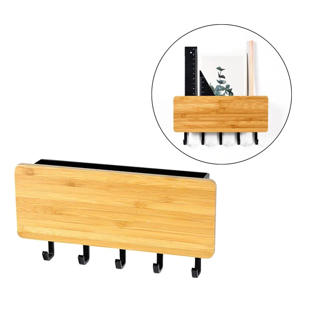 Key er Decorative Wall Hooks Space Saving Easy Install Home Chic Wooden Door Back Storage Rack Holder with 5 Hooks