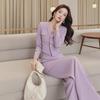 Elegant Purple Fall Two-Piece Set: High-End Goddess Style Top and Pants