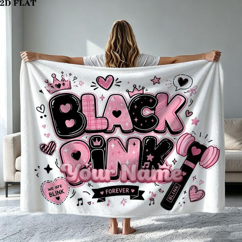 1PC Blackpink Custom Name Patterned Flannel Blanket Suitable For All Seasons for Home Decor Warmth and Comfort Gifts Holiday Present