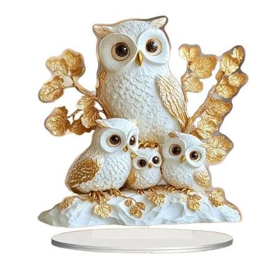 Uil Ouder en Kind Beeldje, Acryl 2D Object, Ornament, Schattig, Stijlvol, Woondecoratie, Tafelblad, Feng Shui, Geluk, Geluksbrenger, Uil Vogel