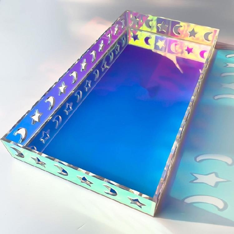 Acryl Rechteck Dekotablett Schmuck Parfüm Make-up Aufbewahrungsorganizer Regenbogenfarbe Serviertablett Badezimmerzubehör