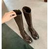 Cowhide Version~ Retro Pleated Thick-soled Long Knight Boots Women's Thin Leather High Boots