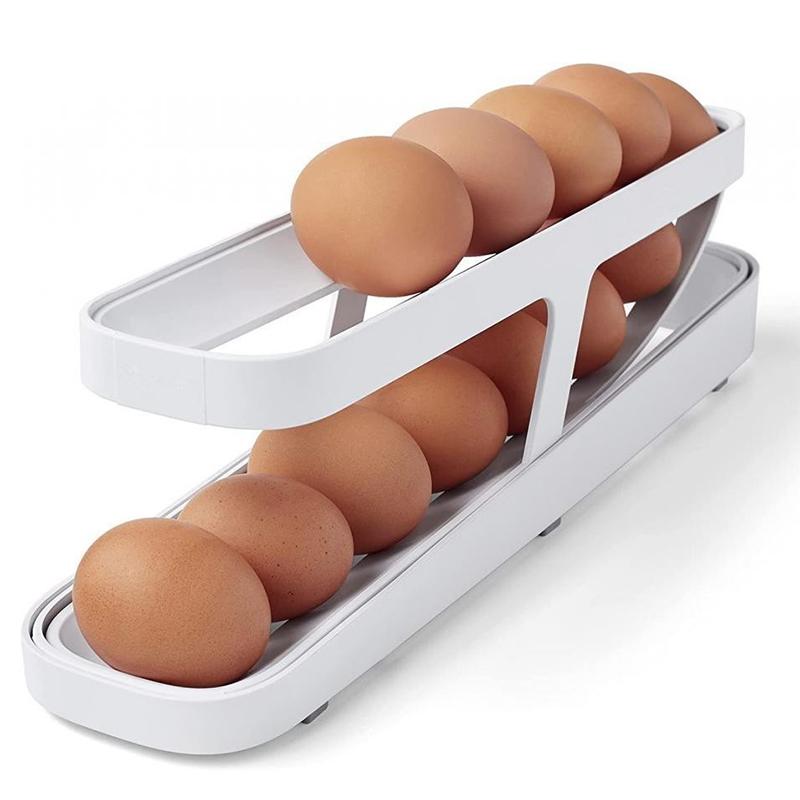 Automatic Scrolling Egg Rack Holder Storage Box Egg Basket Container Organizers Rolldown Refrigerator Eggs Dispenser For Kitchen