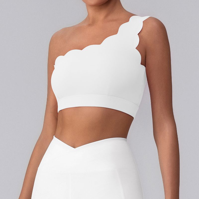 

Foreign Trade New Nude Feel With Chest Pad Lace Yoga Top Medium Strength Shockproof Fitness Vest Shoulder Belt Exercise Top BRIGHT WHITE M/6