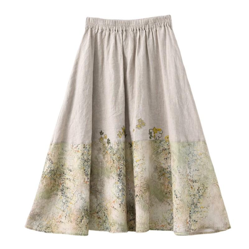 Johnature Women Vintage Print Floral Skirts Patchwork Color Cloths Summer Chinese Style High Quality Female Skirts