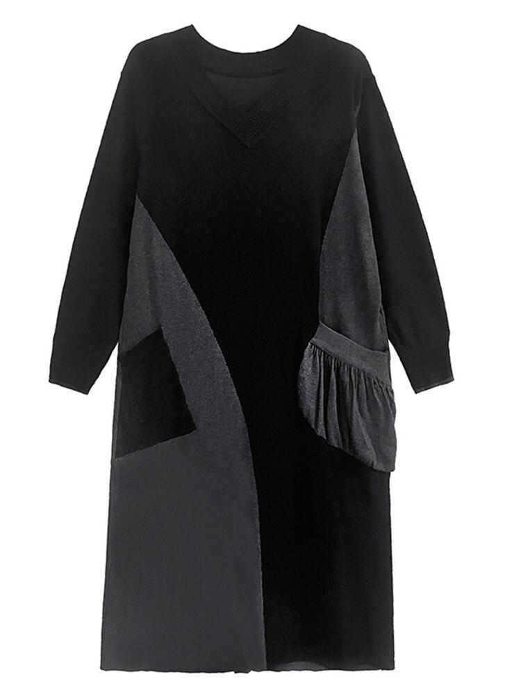 Xitao Vintage šaty Móda Patchwork Hit Barva Plisovaný Menšinový pulovr Volné Elegantní šaty WLD13285