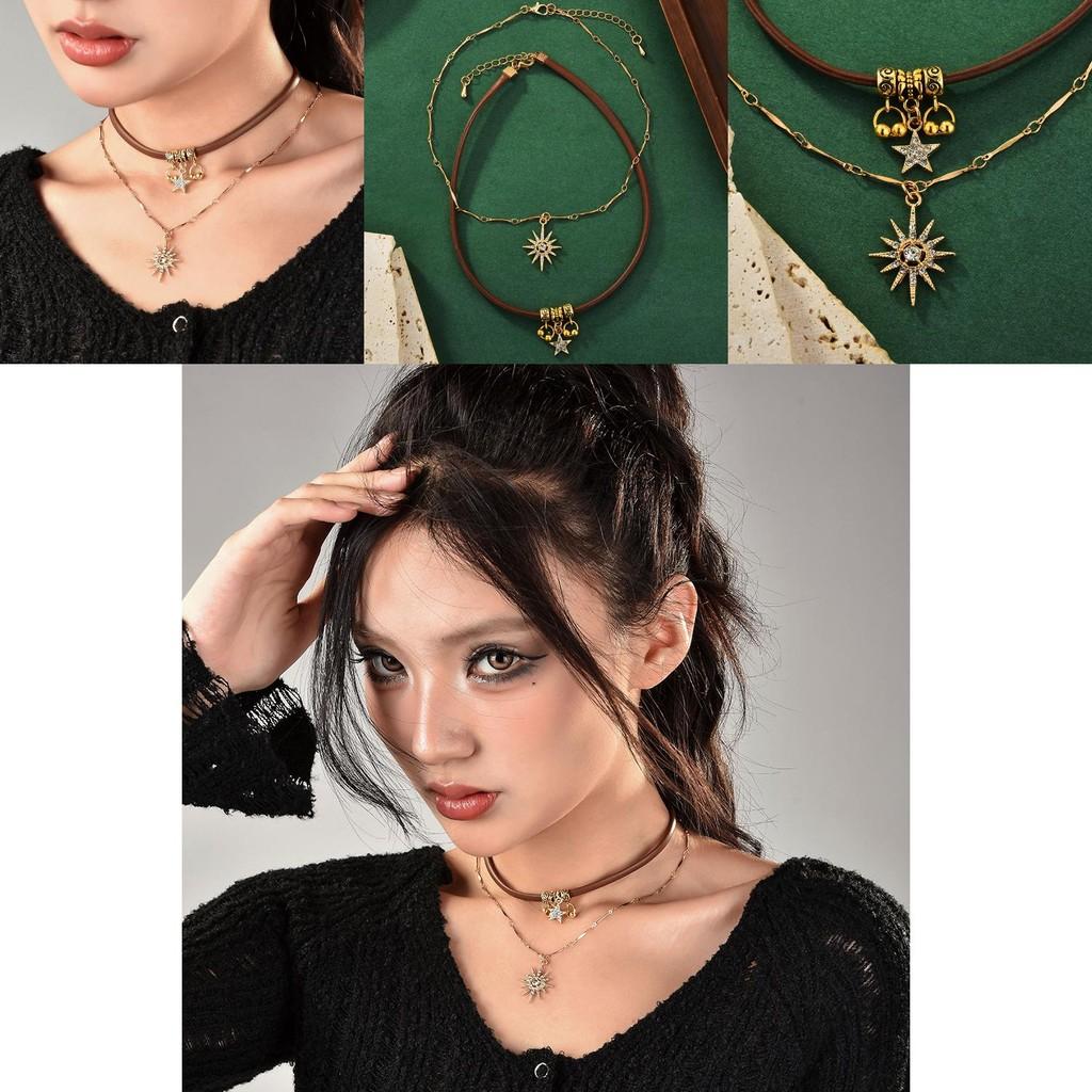 Eyecatching Vintage Style Floral And Star Choker Necklace For Women In Layers Two
