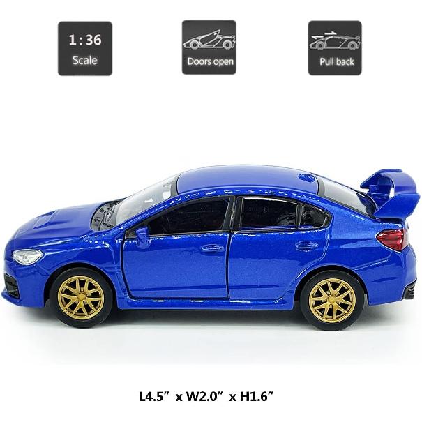 Impreza WRX STI Toy Car Racing Sports Diecast Model Car 1/36 Scale Metal Pull Back Vehicle, Doors Open, Zinc Alloy Casting, Boys Toys Kids Birthday