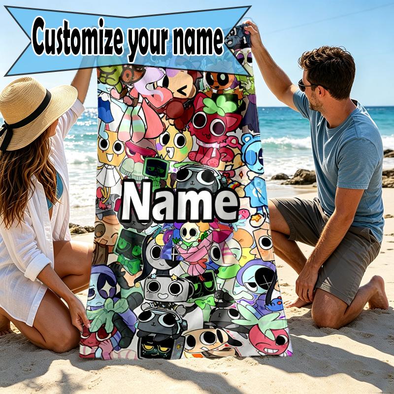Custom Name Personalized Dandy's World Print Beach Towel, for Trip Camping Beach Party Home Decor, Birthday Gift for Family & Friends