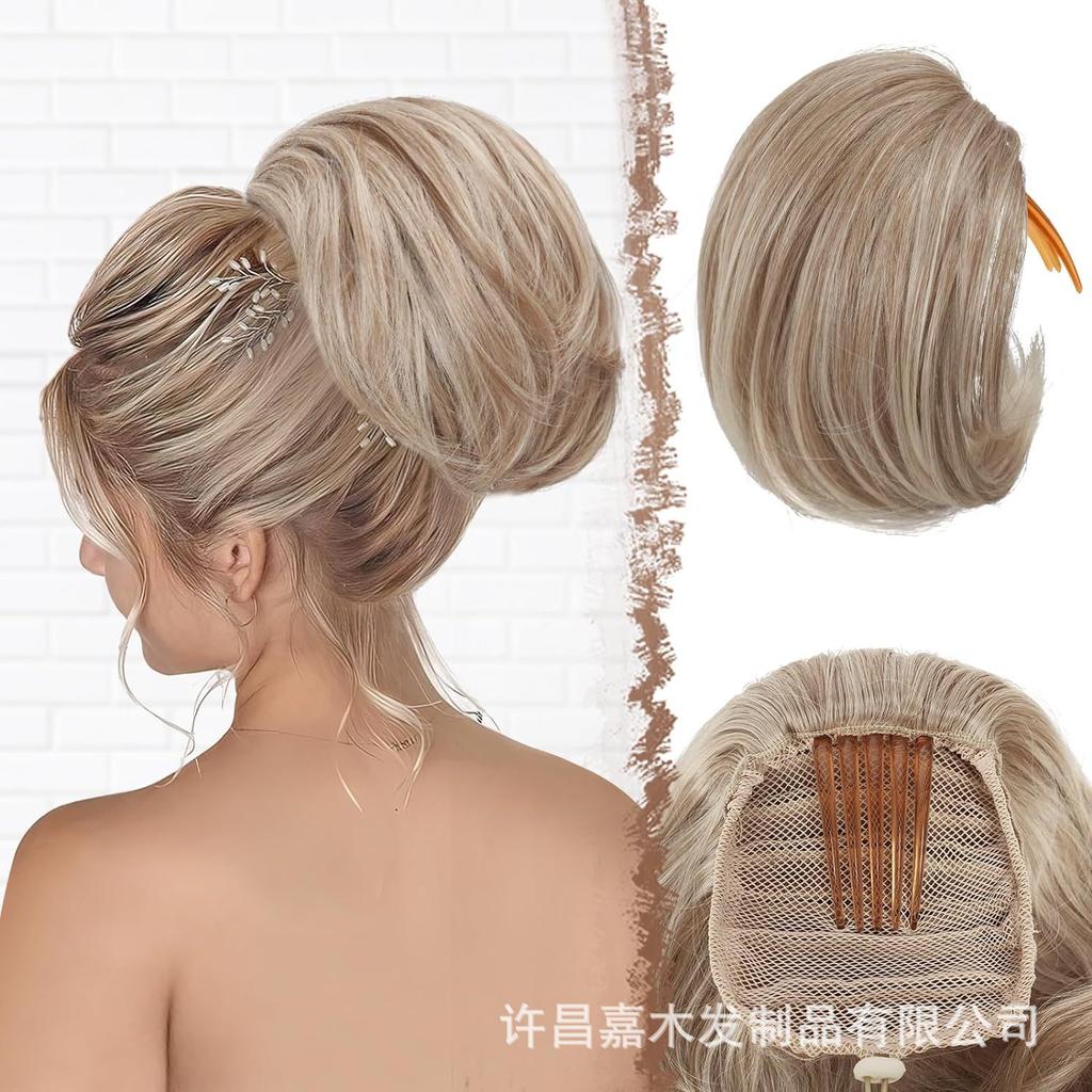 Damen 6-Zoll Kordelzug-Stil kurz innerer Knopf Pferdeschwanz leicht gelockt flauschige Perücke