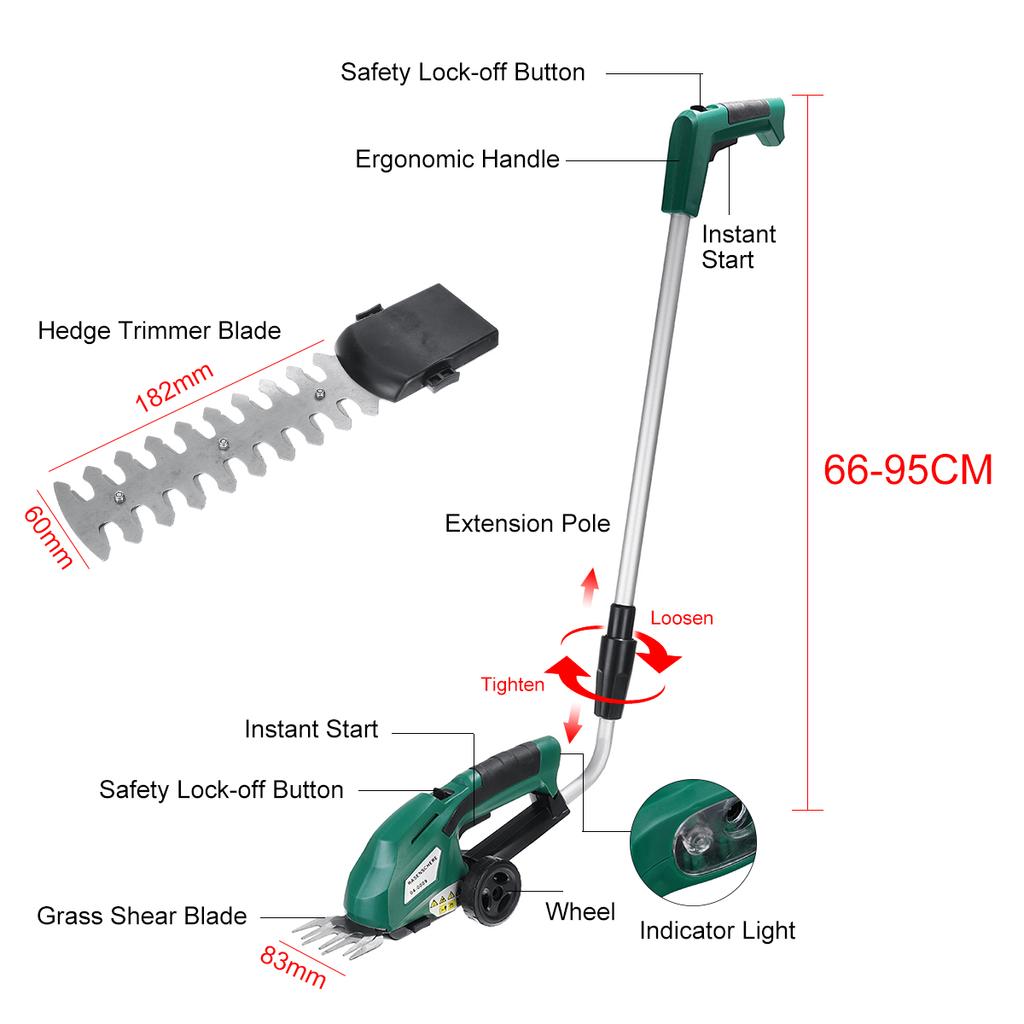 3-IN-1 7.2V Grass Shear Rechargeable Electric Lawn Mower Garden Tools With Extension Handle Cordless Electric Hedge Trimmer