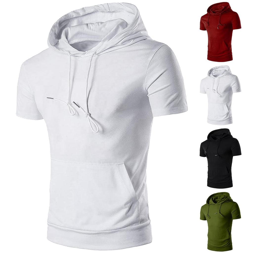 Men's Casual Solid Color Hooded T-Shirt - Summer 2021