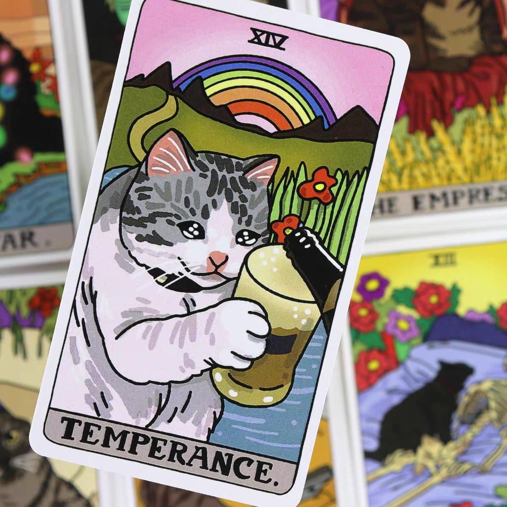 4*2.36 Inch Cat Tarot Deck Funny Witchy Cat Kawaii Uwu 22pcs Major Arcana - For Family Gathering Divination Board Game 10.3*6cm