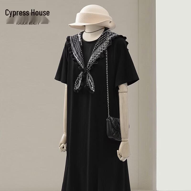 Women s Navy Collar Cape Sleeveless T-Shirt Midi Dress M