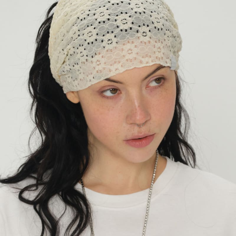 Eireve FLORAL LACE 2-WAY BANDANA HEADBAND (VANILLA)