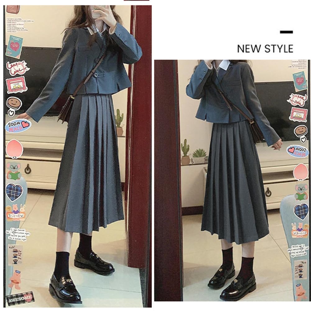 KANO SEIKA Pleated Long Skirt with Uniform Elastic High Loose Plus Sizes Simple Perfect for Everyday and Solid Size L Women's Belt, Skirt, Waist,