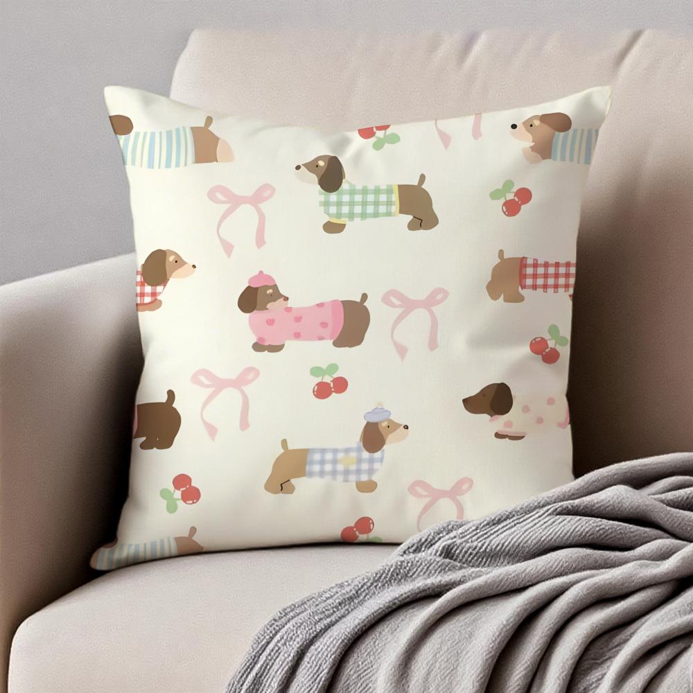 CUTE Dachshunds Cushion Cover Pillowcase Antidustmite Invisible Zipper Short Plush Sofa Cushion