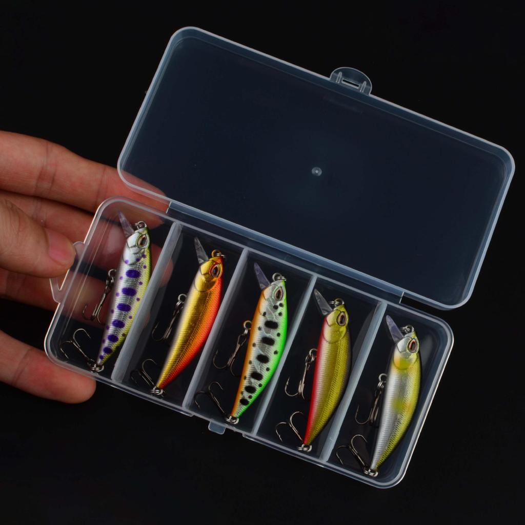 Five-Piece Boxed Sinking Minnow Lures Set, 5.5cm 5g, for Long Cast Fishing