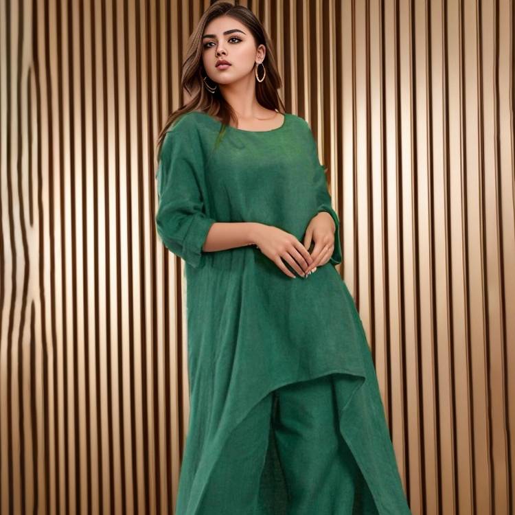 Women's Cotton Linen Long Pants Sets Fashion Solid Casual Irregular Tops Wide Leg Pant Suits Office Lady Two Piece Sets Clothes