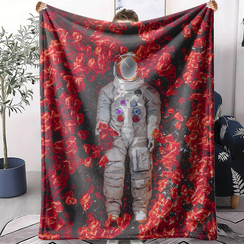 Astronaut in Roses Flowers Throw Soft Flannel AC Blanket Lightweight Summer Nap Throw Cozy  Blanket for Sofa Bed Travel Home 75x90cm