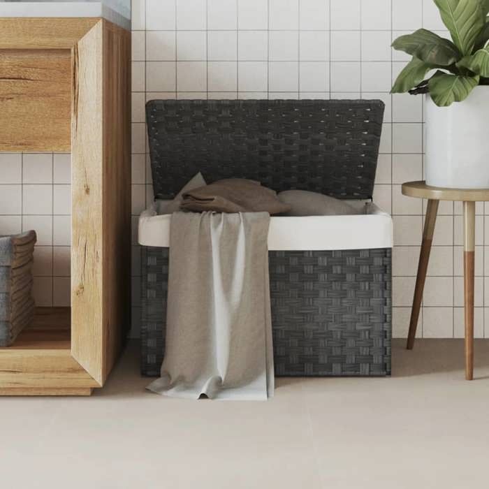 VidaXL Laundry Basket with Lid Grey 55.5x35x34 Cm Woven Resin 372051