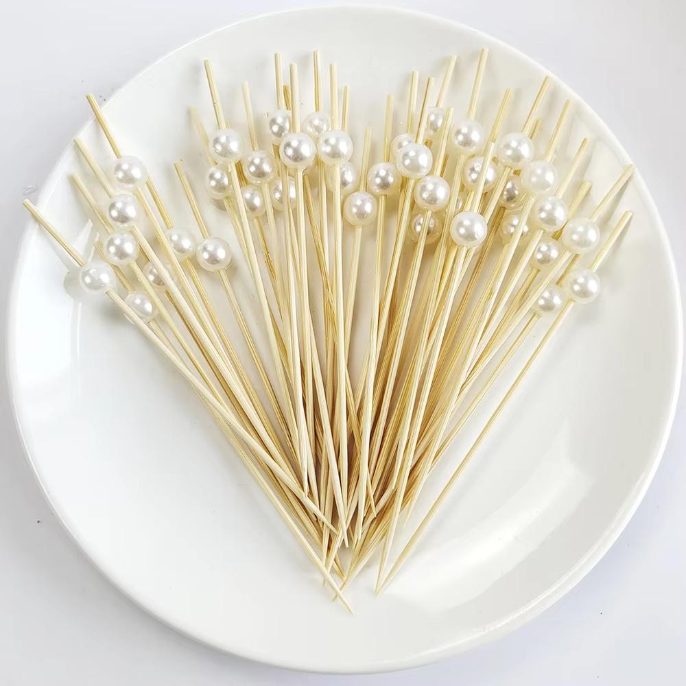 

100Pcs Bamboo Sticks Skewers Hawaii Party Disposable Forks Buffet Fruit Salad Dessert Cocktail Sticks Birthday Party Wedding белый