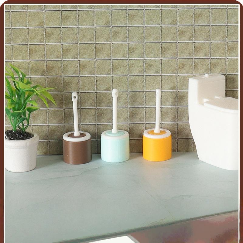 3Pcs Cleaning Tool 1:12 Dollhouse Mini Simulation Long Handle Toilet Brush Model For Toilet Scene Toy Home Decor Accessories