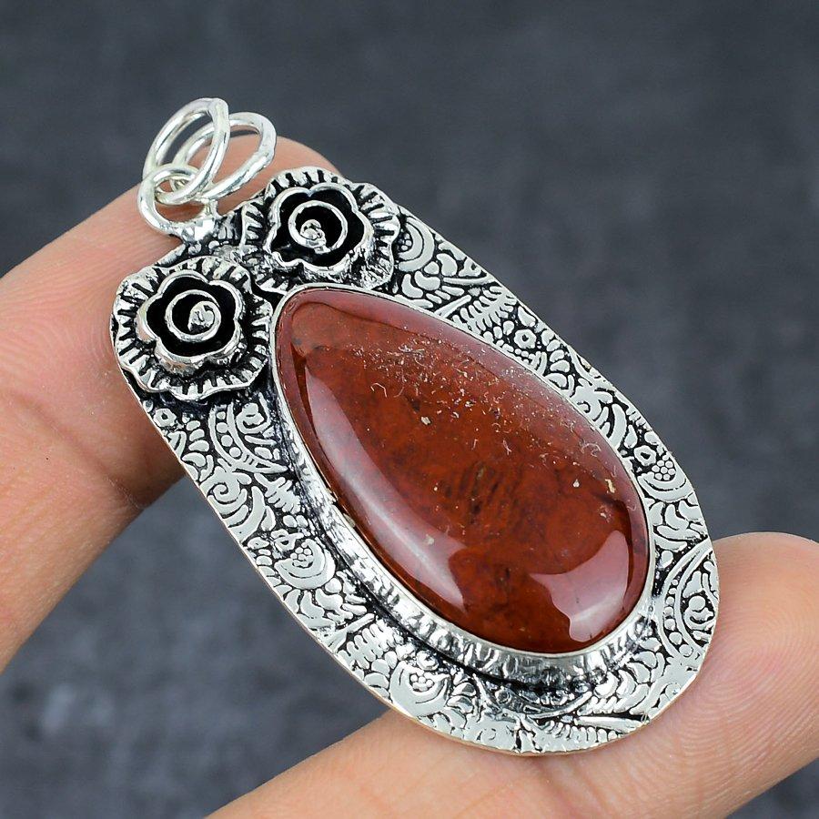 Natural Red River Jasper Gemstone 925 Sterling Silver Jewelry Pendant 2.44" E3h16