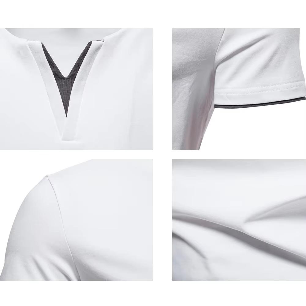 Summer Men's Solid Color CottonT-shirt V Neck Slim Fit Breathable Tops Casual  Cozy Tees Classic Male Dailywear