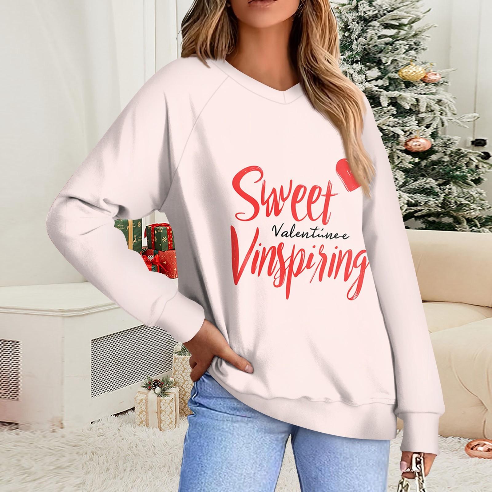 

Женская повседневная мода комфорт с манжетой V-образным вырезом с принтом ко Дню святого Валентина пуловер с капюшоном S