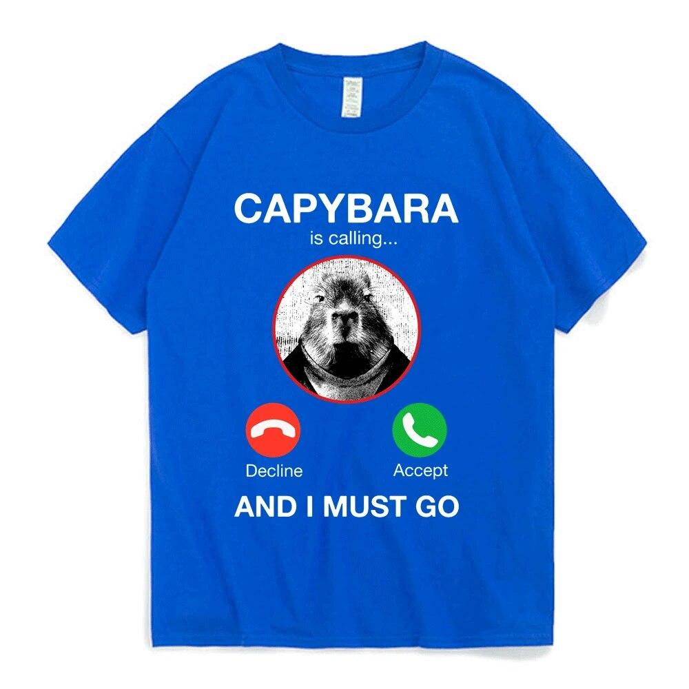 Capybara Is Calling and I Must Go T Shirt Phone Graphic T-shirts Unisex Women Clothing 100% Cotton Short Sleeves Oversized Tees