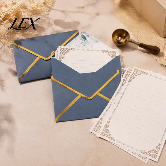 Formal Business Stationery 5Pcs Western Style Envelopes with Gold Foil Trim, Offset Paper Invitation Premium Texture for Wedding, Greeting Cards,