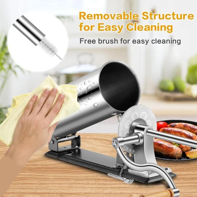 Stainless Steel Sausage Maker, 8LBS Horizontal Meat Sausage Stuffing Machine with 8 Filling Nozzles Attachment for Professional