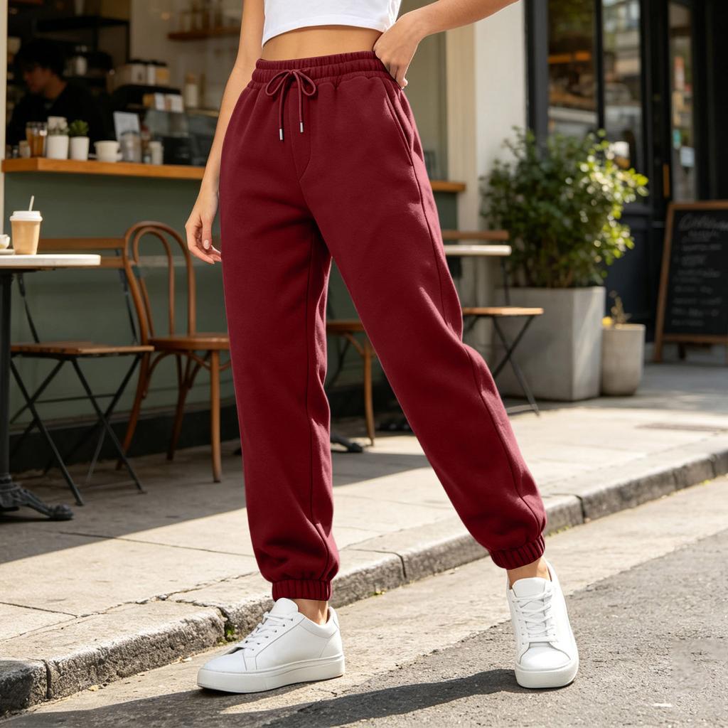 Pantalones de chándal con forro para mujer, color suelto para uso casual diario