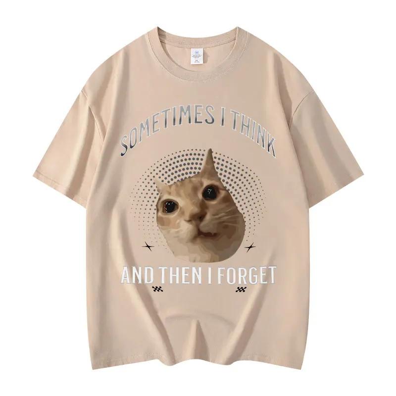 Czasami myślę Śmieszne Kociaki Mem Graficzne Koszulki Wysokiej Jakości Moda Oversize Koszulka Unisex Letnie Bawełniane Koszulki