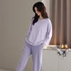 Light Purple Long Sleeved Home Suit Set for Women In Autumn and Winter, Simple and Comfortable Long Pants, Pajamas for Warm Home Stay