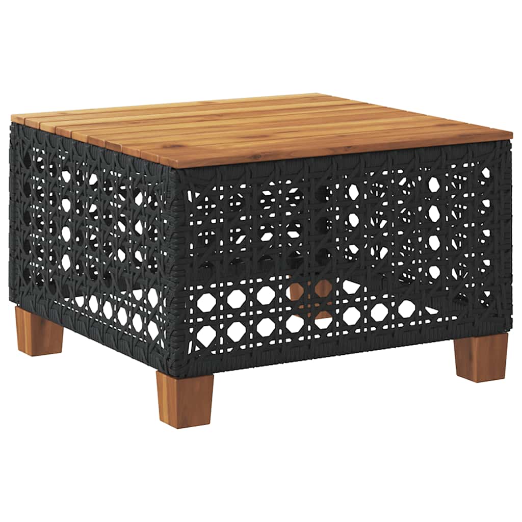 Garden Table Black 55x55x36 Cm Poly Rattan Acacia Wood