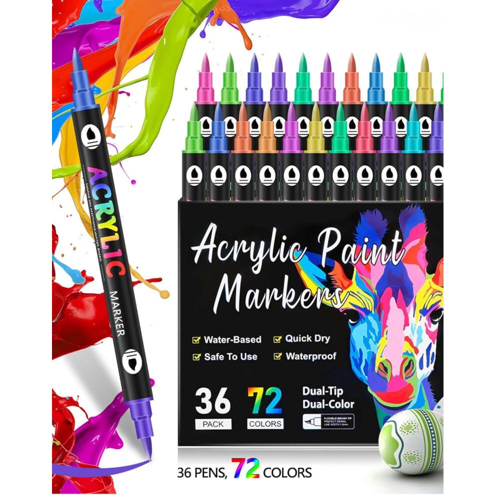 Dual-tip Acrylic Paint Pens, Waterproof & Non-toxic, Compatible with Glass, Canvas, Ceramic