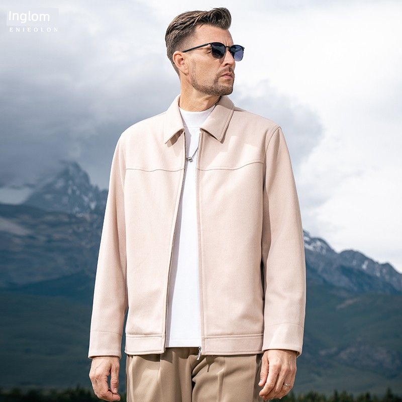 

Yingjue Lumbarn Style Lapel Woolen Jacket for Men 2025 Autumn and Winter New Casual Workwear Lapel Coach Jacket Apricot color 2XL((Recommended 77.5-85kg))
