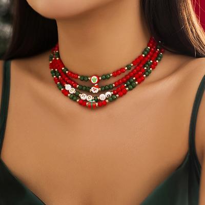 Ornaments Christmas Beaded Ladies Necklace Christmas Snowman Gift Imitation Crystal Choker