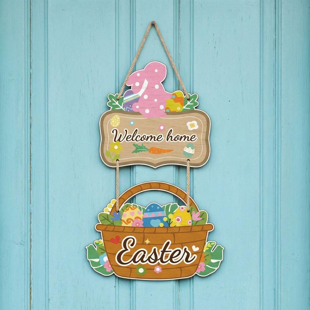 Cartoon Easter Welcome Sign Paper Bunny Egg Decor Easter Hanging Ornament  Party Decoration