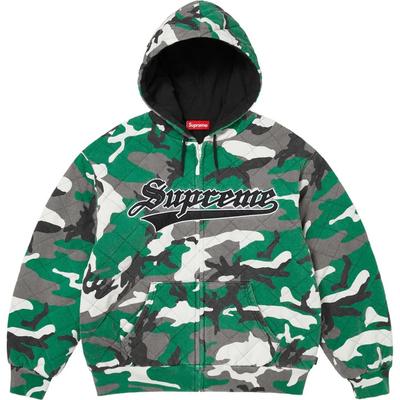 Felpa Trapuntata con Zip e Cappuccio Camo Verde