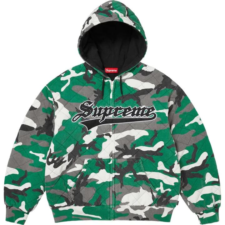 Supreme Quilted Zip Up Hooded Sweatshirt Green Camo
