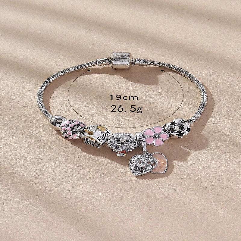 DIY Beaded Bracelet With Cartoon Family Girl Pendant Heart Flower Charm Jewelry